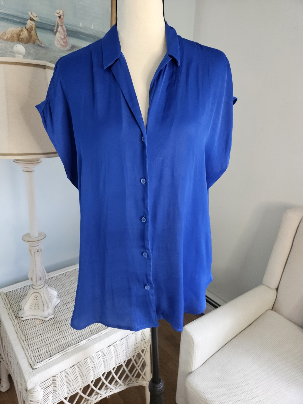 Nine West Cobalt Blue Short-Sleeve Button-Down Blouse P-6